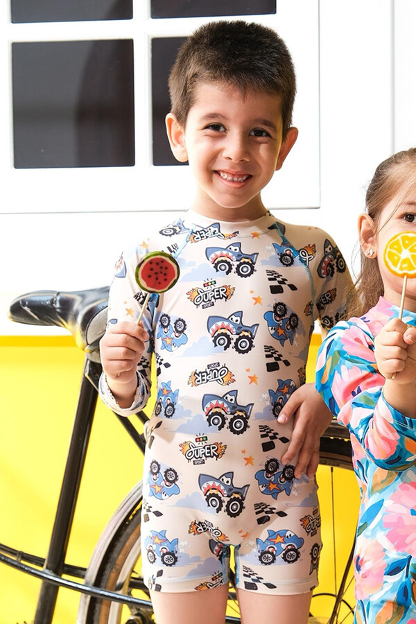 UV Protected Long Sleeve Swim Short Set for Kids C94 Aras Trak - Thumbnail