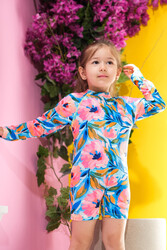 Remsa - Remsa UV Protected Long Sleeve Swim Short Set for Kids C94 Aras Bahce