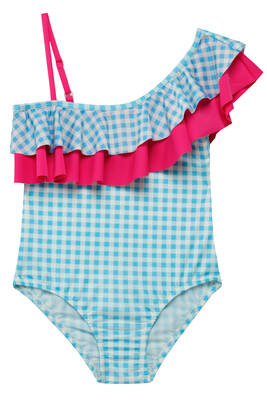 Neopy - UV Protected One-Shoulder Girls' Swimsuit With Ruffles 5219 Blue