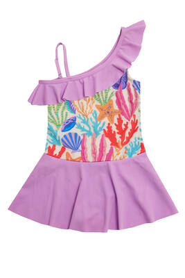 Neopy - UV Protected One Shoulder Skirted Swimsuit for Girls 5225 Lilac Neopy - UV Protected One Shoulder Skirted Swimsuit for Girls 5225 Lilac