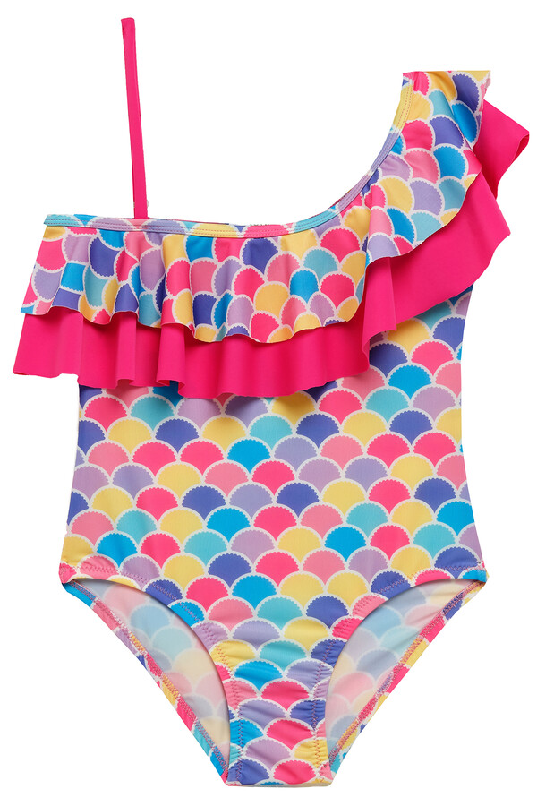 UV Protected One-Shoulder Swimsuit for Girls in Pink - Thumbnail