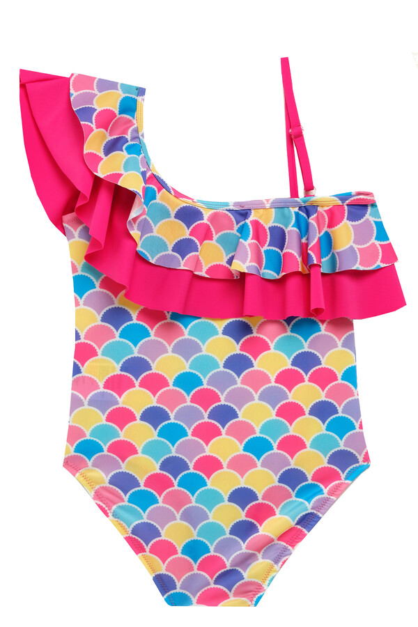 UV Protected One-Shoulder Swimsuit for Girls in Pink - Thumbnail