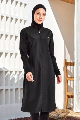 Adasea - UV Protected Plus Size Long Full Coverage Modest Swimsuit 1302 Black Adasea - UV Protected Plus Size Long Full Coverage Modest Swimsuit 1302 Black