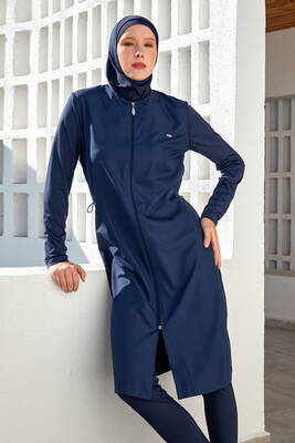 Adasea - UV Protected Plus Size Long Full Coverage Modest Swimsuit 1302 Navy Adasea - UV Protected Plus Size Long Full Coverage Modest Swimsuit 1302 Navy