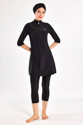 Adasea - UV Protected Plus Size Semi-Covered Modest Swimsuit 1601 Black07 (1)