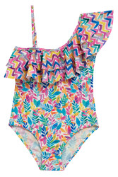 Neopy - UV Protected Ruffled One-Shoulder Swimsuit for Girls 5221 Powder