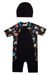 Adasea - UV Protected Short Sleeve Baby Kids Swimsuit 1910 Black