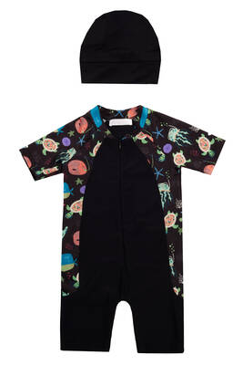 Adasea - UV Protected Short Sleeve Baby Kids Swimsuit 1910 Black Adasea - UV Protected Short Sleeve Baby Kids Swimsuit 1910 Black