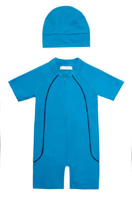 Adasea - UV Protected Short Sleeve Swimsuit Romper For Kids Clous 5155 Mint01 Adasea - UV Protected Short Sleeve Swimsuit Romper For Kids Clous 5155 Mint01