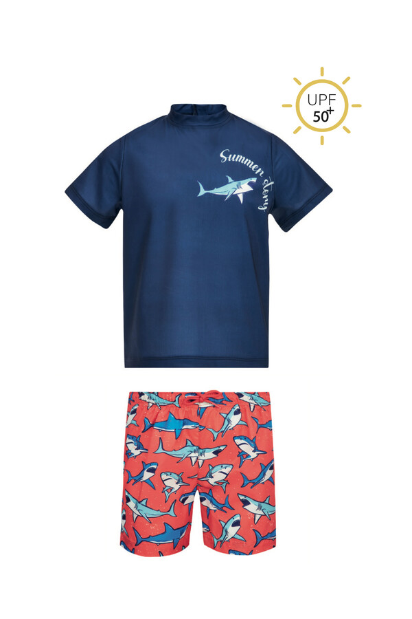 UV Protected Shorts T-shirt Children's Pool Beach Swimwear Thomas 5597 Dark Navy - Thumbnail