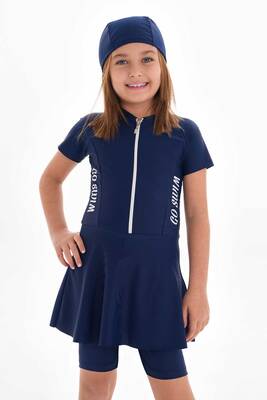 Remsa - UV Protected Skirted Legging Short Sleeve Girls Swimsuit Mira 1511 Navy (1) Remsa - UV Protected Skirted Legging Short Sleeve Girls Swimsuit Mira 1511 Navy (1)