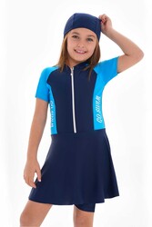 Remsa - UV Protected Skirted Legging Short Sleeve Girls Swimsuit Mira 1511 Turquoise
