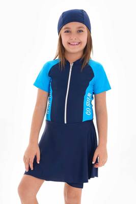 Remsa - UV Protected Skirted Legging Short Sleeve Girls Swimsuit Mira 1511 Turquoise (1)