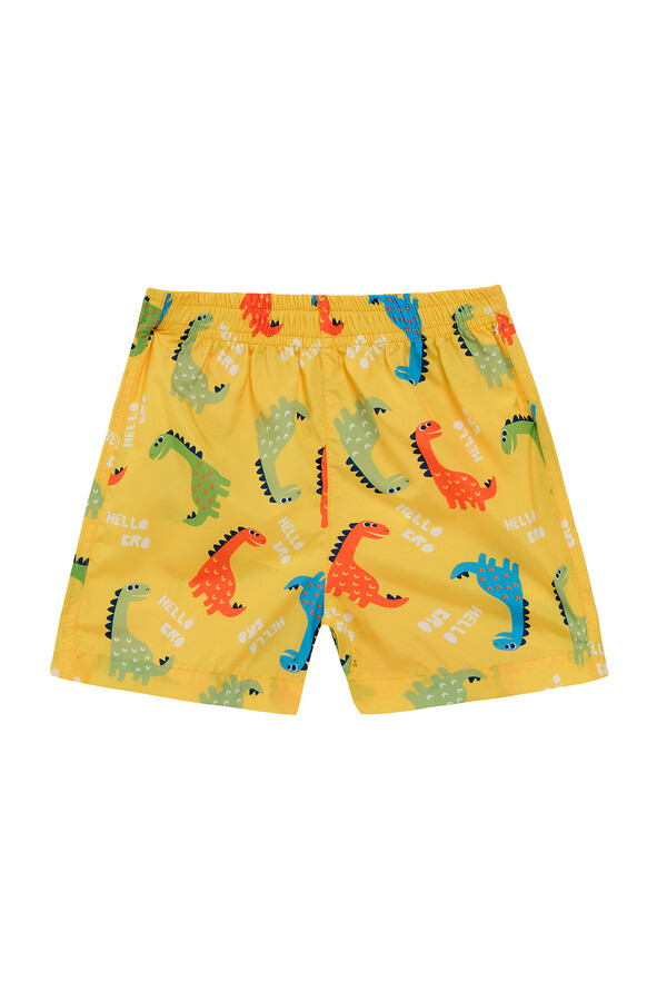 UV Protection Boys Swim Short with Dinosaur Print 5121 Yellow - Thumbnail