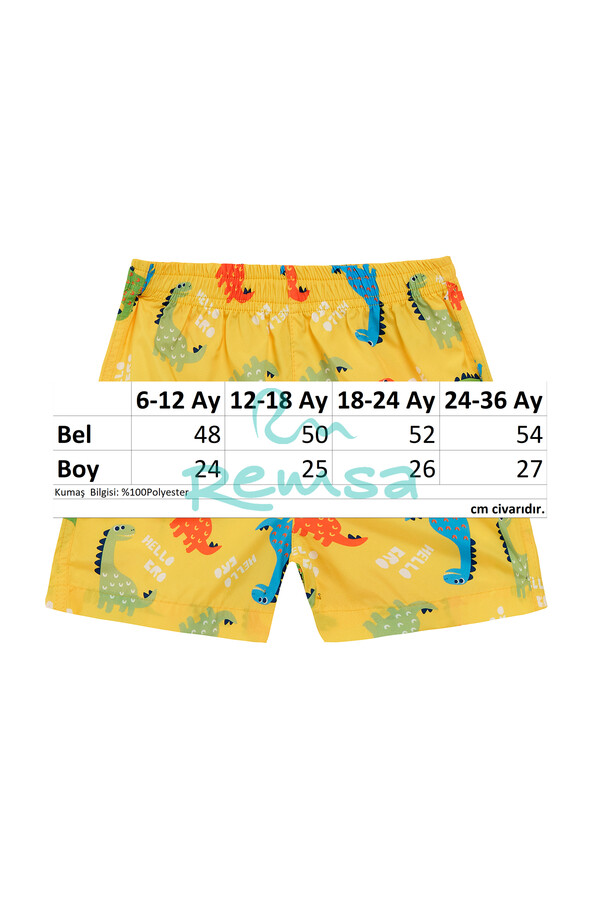 UV Protection Boys Swim Short with Dinosaur Print 5121 Yellow - Thumbnail