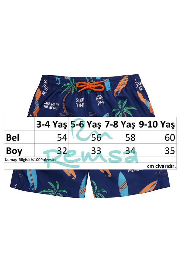 UV Protection Boys Swim Trunks 5252 Palm Print Navy - Thumbnail
