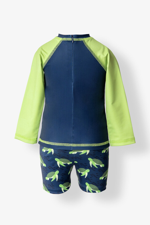 UV Protection Long Sleeve Boys Swim Trunks Set 5110 Navy Blue - Thumbnail