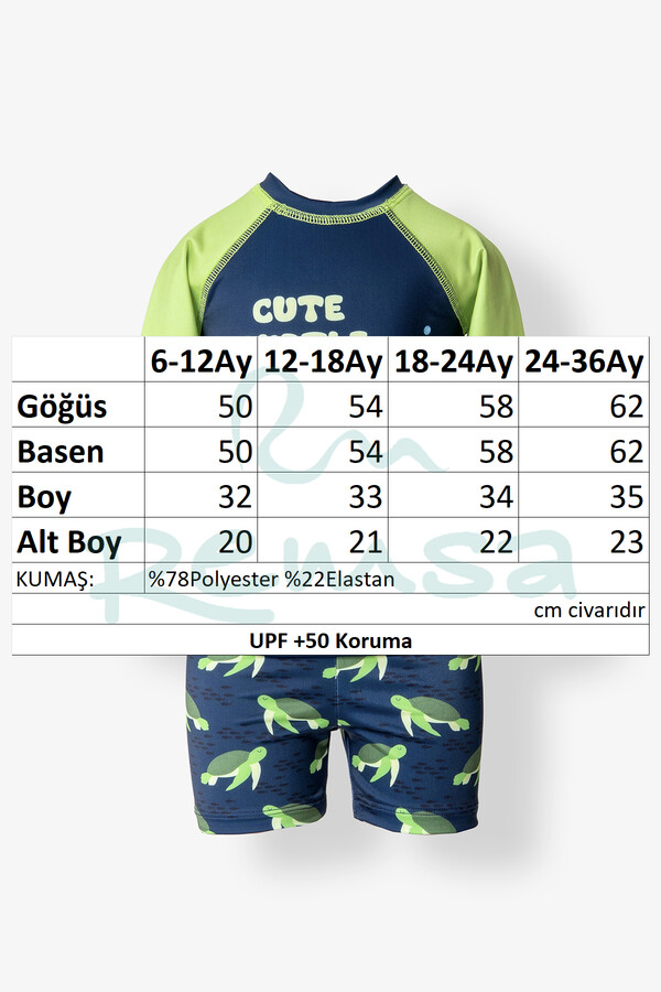 UV Protection Long Sleeve Boys Swim Trunks Set 5110 Navy Blue - Thumbnail