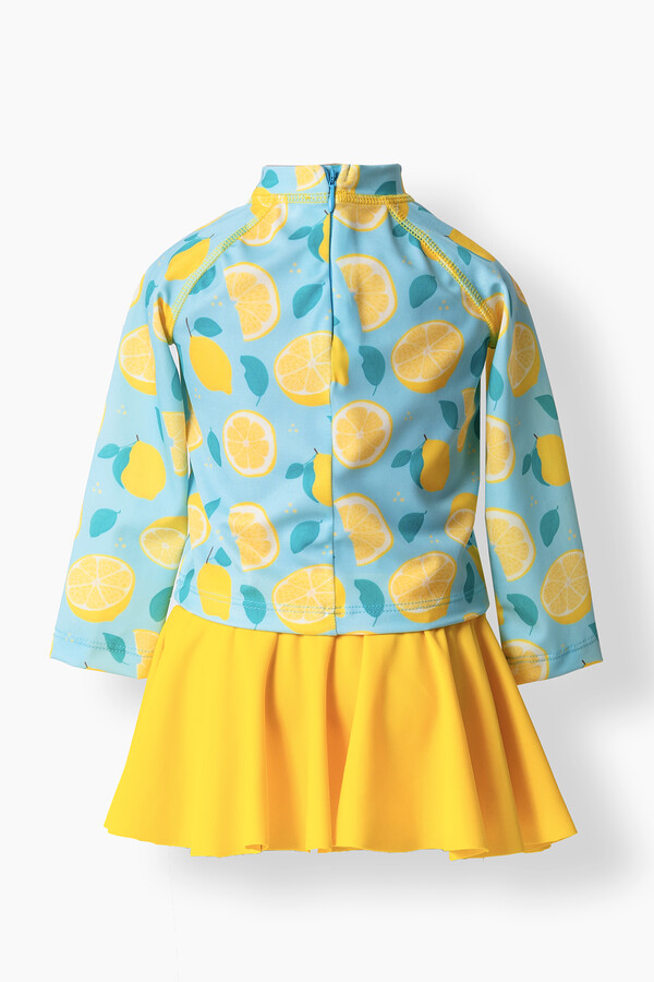 UV Protection Long Sleeve Floral Print Swim Set for Girls in Yellow - Thumbnail