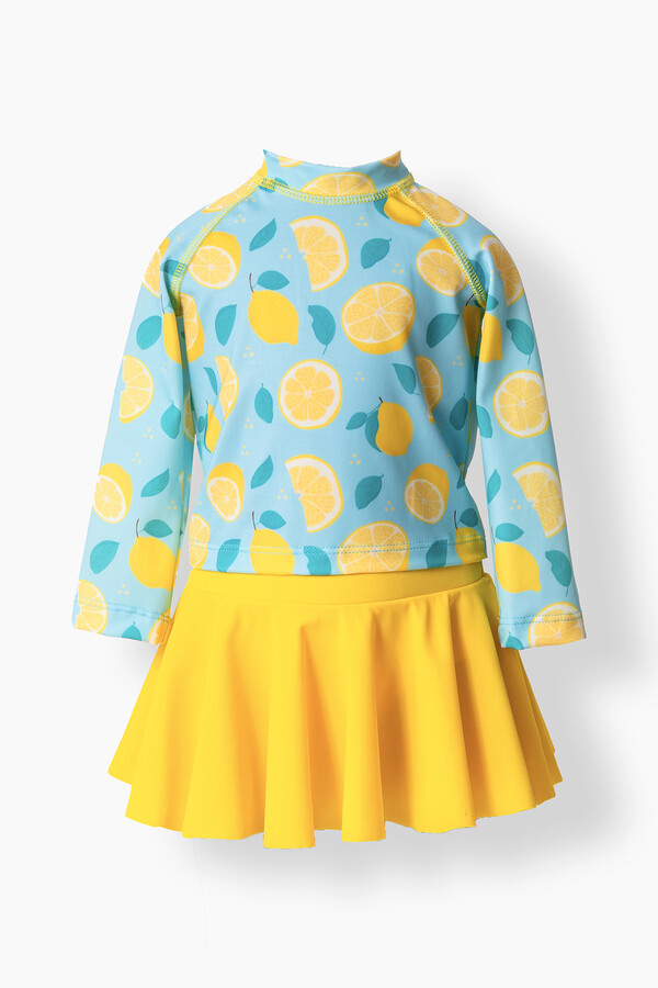 UV Protection Long Sleeve Floral Print Swim Set for Girls in Yellow - Thumbnail