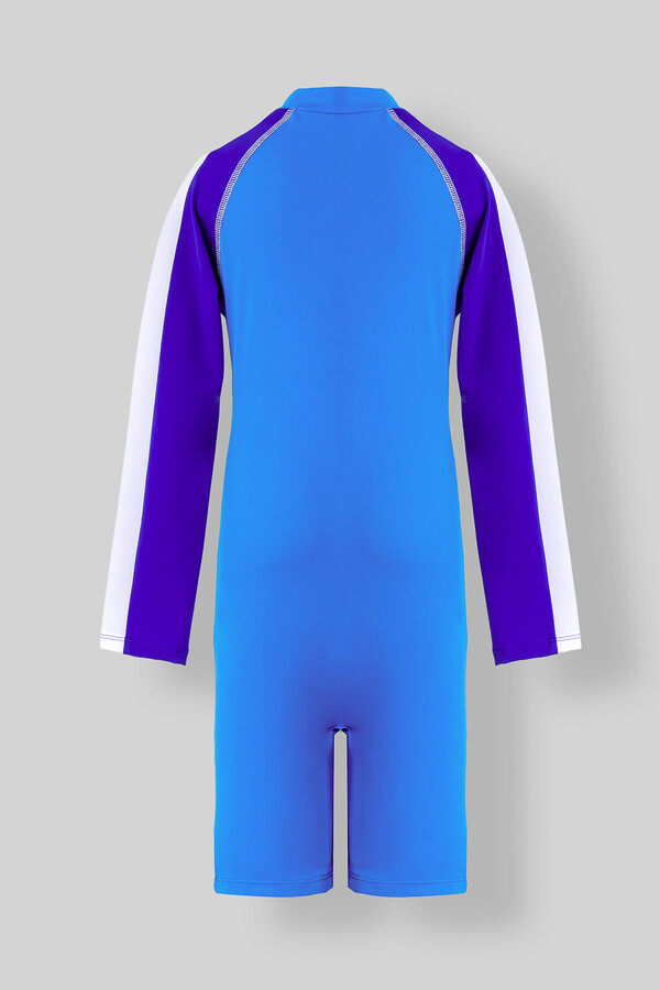 UV Protection Long Sleeve Kids Swim Bodysuit in Blue 5276 - Thumbnail