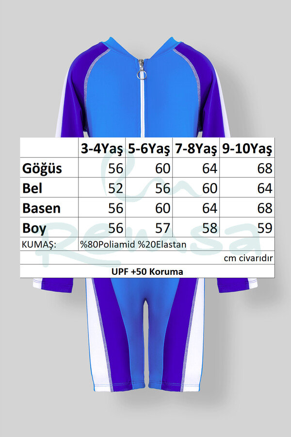 UV Protection Long Sleeve Kids Swim Bodysuit in Blue 5276 - Thumbnail