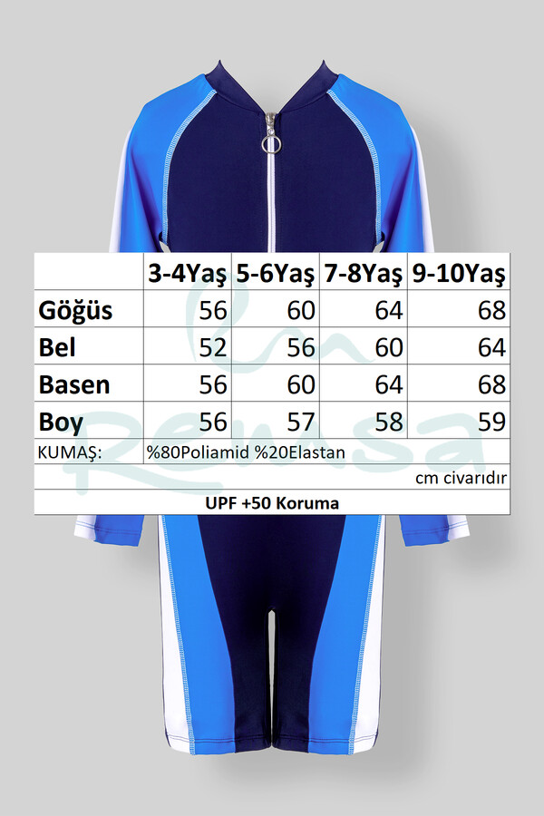 UV Protection Long Sleeve Kids Swimsuit in Navy Blue 5276 - Thumbnail