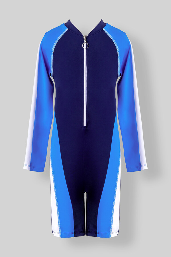 UV Protection Long Sleeve Kids Swimsuit in Navy Blue 5276 - Thumbnail