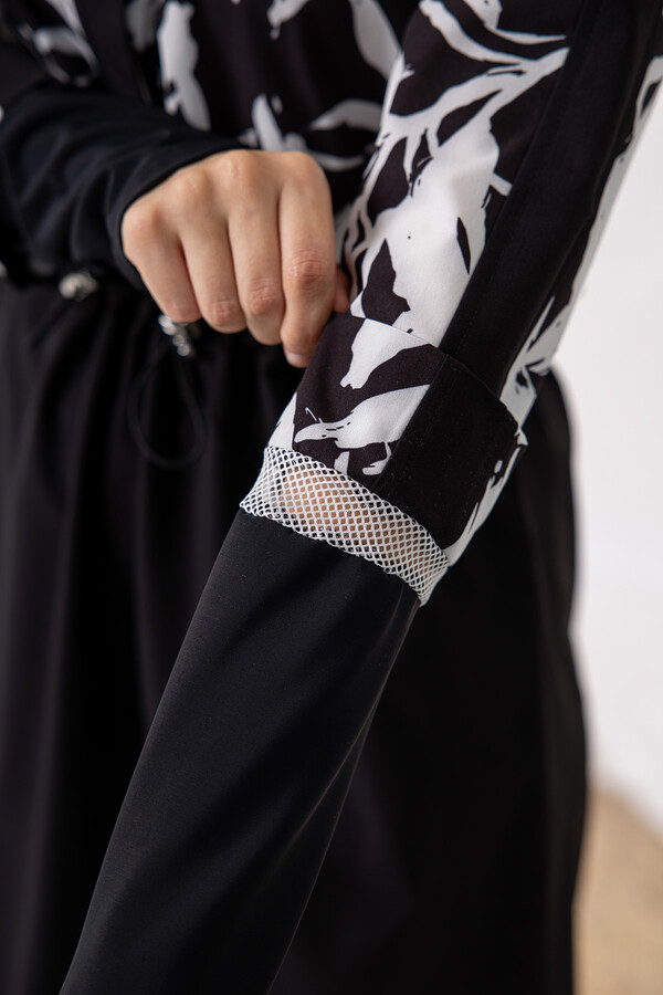 UV Protection Lycra Full Coverage Modest Swimsuit Set 1210 Black05 - Thumbnail