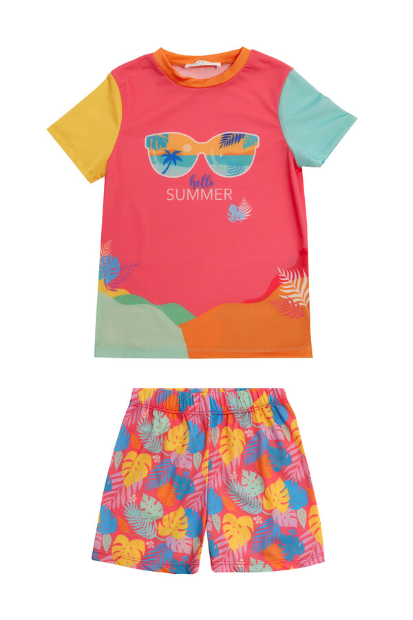 UV Protection Short Sleeve Kids Swimwear Set Mercan - Thumbnail