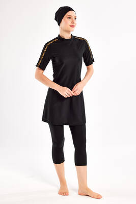 Adasea - UV Protective Half Covered Modest Swimsuit 1604 Black08 (1) Adasea - UV Protective Half Covered Modest Swimsuit 1604 Black08 (1)