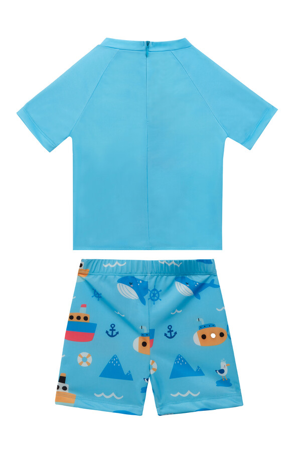 UV Protective Short Sleeve Kids Swimwear Set 5117 Turquoise - Thumbnail