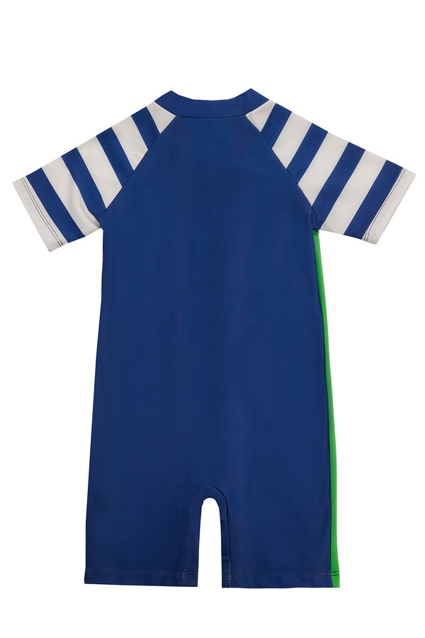 UV Protective Short Sleeve Swimwear Set for Kids in Navy with Green Accents 5234 - Thumbnail