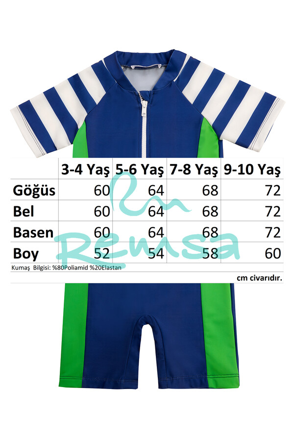 UV Protective Short Sleeve Swimwear Set for Kids in Navy with Green Accents 5234 - Thumbnail