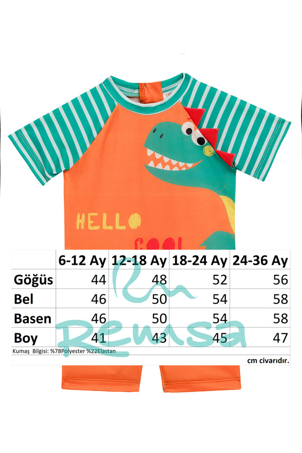 UV Protective Short Sleeve Swimwear Set for Kids in Orange - Thumbnail