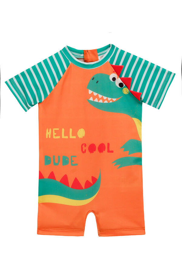 UV Protective Short Sleeve Swimwear Set for Kids in Orange - Thumbnail