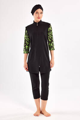 Adasea - UV Protective Sport Lycra Three Quarter Sleeve Half Covered Modest Swimsuit 1602 Black15 (1) Adasea - UV Protective Sport Lycra Three Quarter Sleeve Half Covered Modest Swimsuit 1602 Black15 (1)