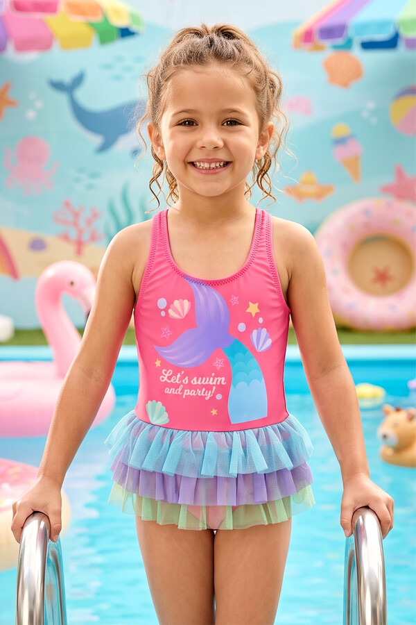 UV Protective Strappy Dress Swimwear for Girls - Thumbnail