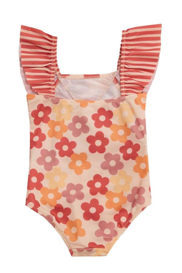 UV Protective Strappy Swimwear for Girls in Cream - Thumbnail