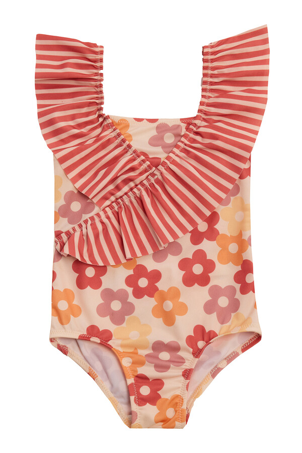 UV Protective Strappy Swimwear for Girls in Cream - Thumbnail