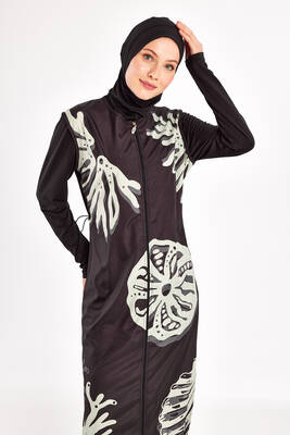 Adasea - Uzun Tam Boy Tam Kapalı Tesettür Mayo Here 1308 Siyah (1)