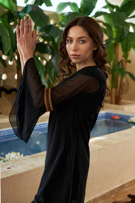 Remsa - V-neck Short Pareo on Remsa Swimsuit 429-350 Black Remsa - V-neck Short Pareo on Remsa Swimsuit 429-350 Black