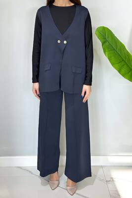 Remsa - Vest Trousers Knitwear Suit 35187 Navy Blue