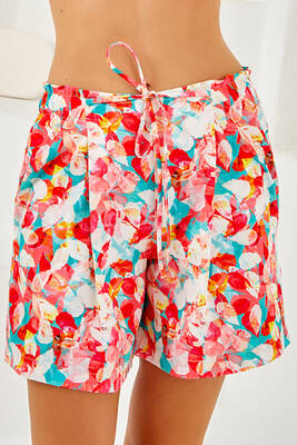 Lapieno - Vibrant Floral Print Women's Beach Swim Short Set