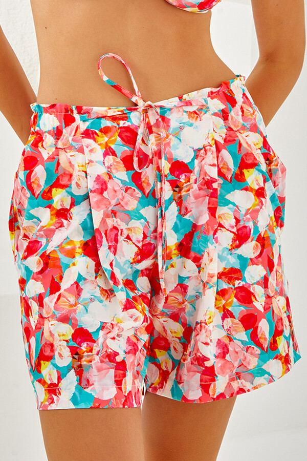 Vibrant Floral Print Women's Beach Swim Short Set - Thumbnail