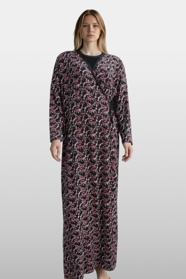 Viscose Maxi Modest Dress in Dark Floral Print - Thumbnail
