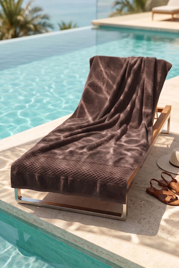 Warm Brown 100% Cotton Beach and Pool Bath Towel - Thumbnail