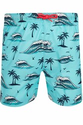 Neopy - Wavy S230 Mint Patterned Boys' Swim Shorts for Pool and Beach