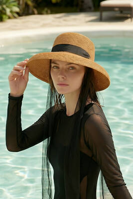 Remsa - Wide Brim Straw Hat with Ribbon Detail Camel (1)
