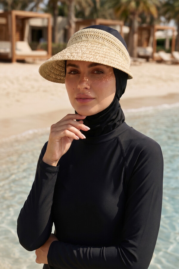 Wide Brim Visor Straw Hat Sun Protection Hat 2127 Beige - Thumbnail